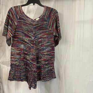 Faded Glory Multicolor Knit Short Sleeve Sweater Size M (8-10) Y2K Vintage Color